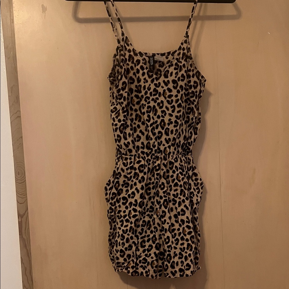 Divided Leopard Print Mini Dress - Beige & Black